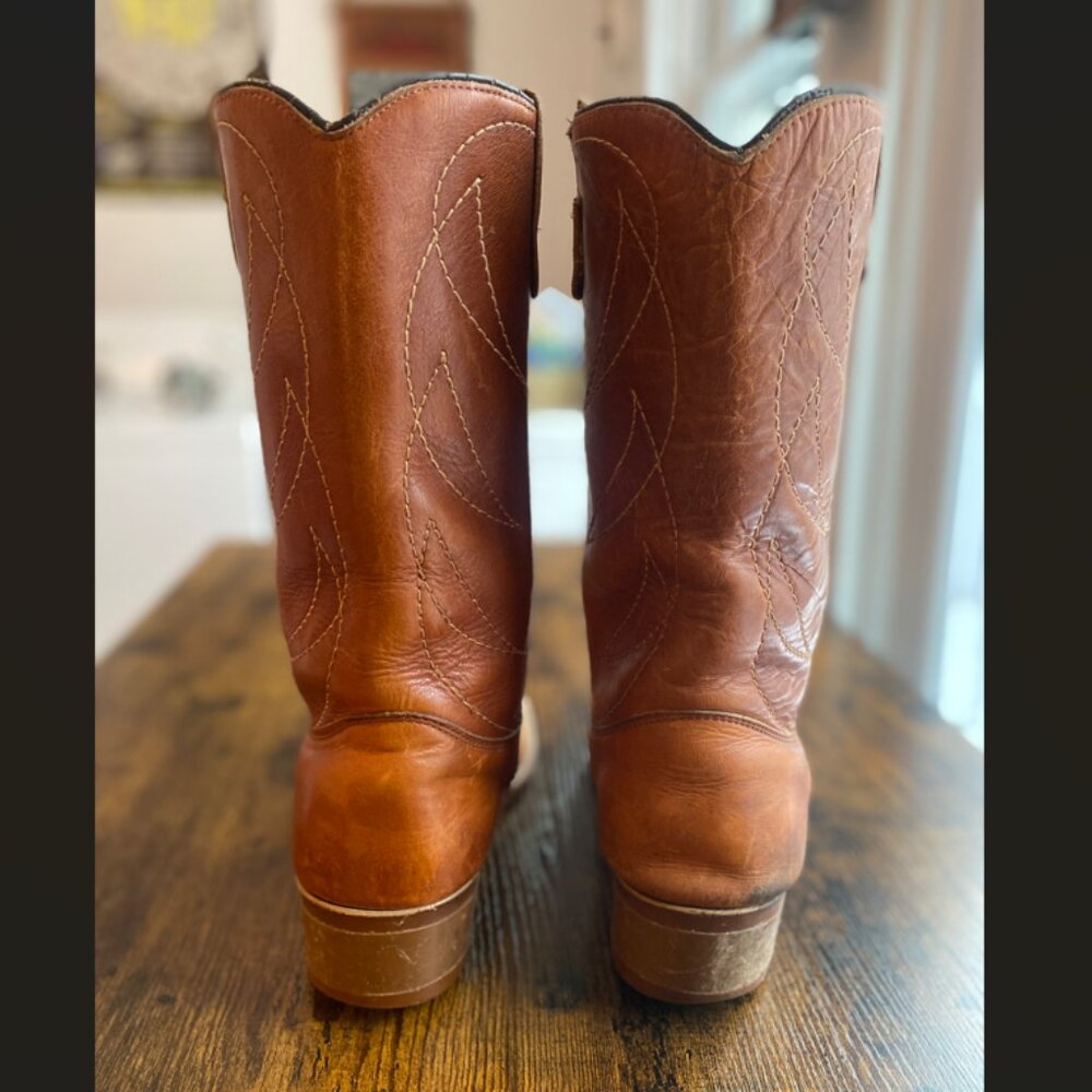 Vintage 1970s Double H Leather Cowboy Boots Men's Size 8.5 Unisex Western - Picture 6 of 13